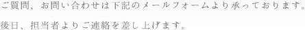 ご質問、お問い合わせは下記のメールフォームより承っております。